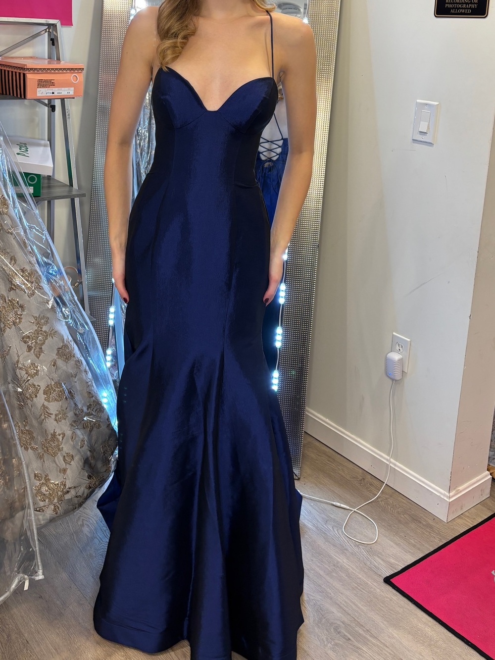 Navy Mermaid Evening Dress with Spaghetti Straps
